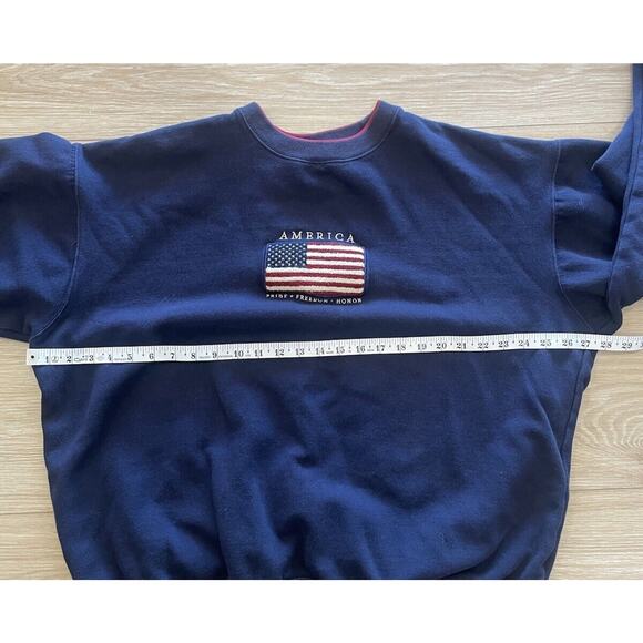 Croft & Barrow Large Tall Long Sleeve Blue Crew Neck Sweater American Flag LT US - Picture 5 of 8